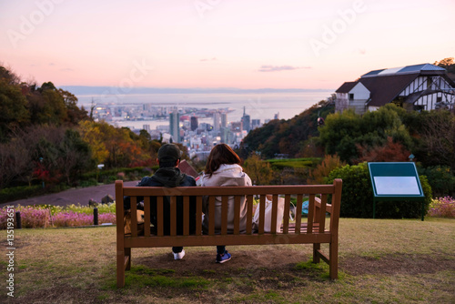 Couple at Kobe mountain for cityscape view photo