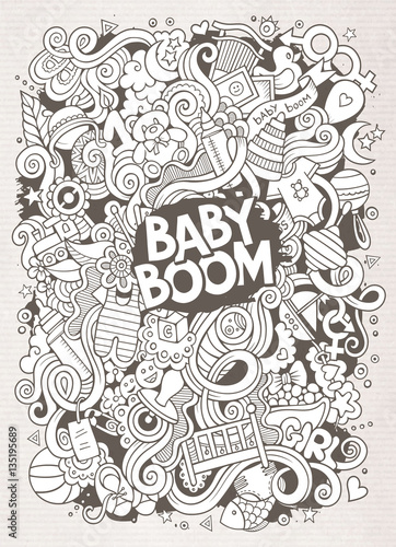Cartoon cute doodles hand drawn Baby illustration