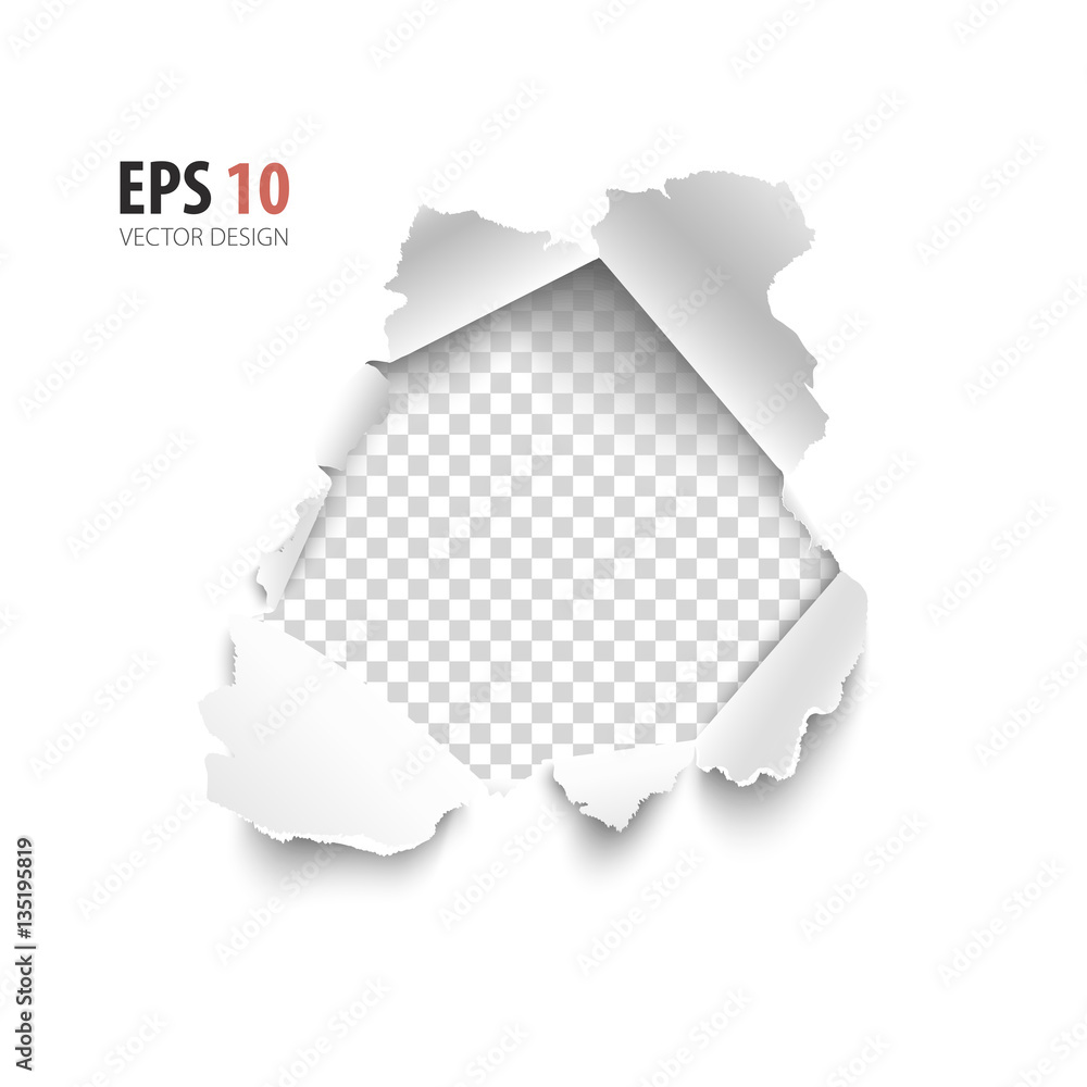 Transparent hole in white paper isolated on background.  Vector illustration element for web and print. - obrazy, fototapety, plakaty 