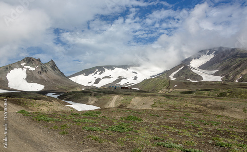 Beautiful landscape with paek Camel at the foot of the volcano Avachinsky - Kamchatka, Russia photo