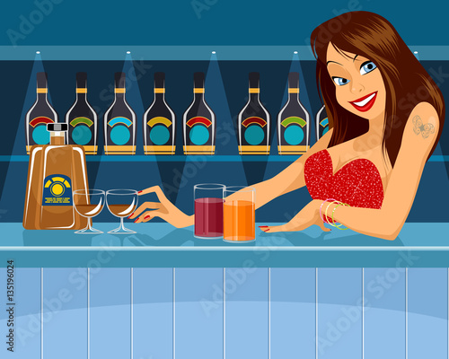 Sexy bartender behind bar