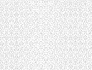 White damask wallpaper with floral patterns