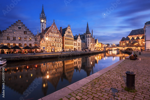 Ghent (Belgium) at twilight.