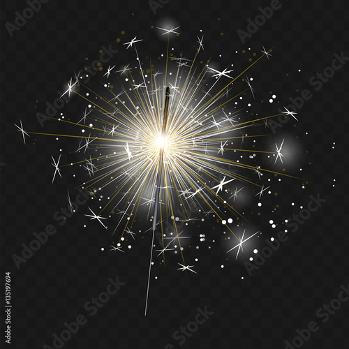 Abstract burning bengal light vector illustration. Festive Christmas sparkler decoration lighting element. Sparkler vector firework. Magic light isolated effect.