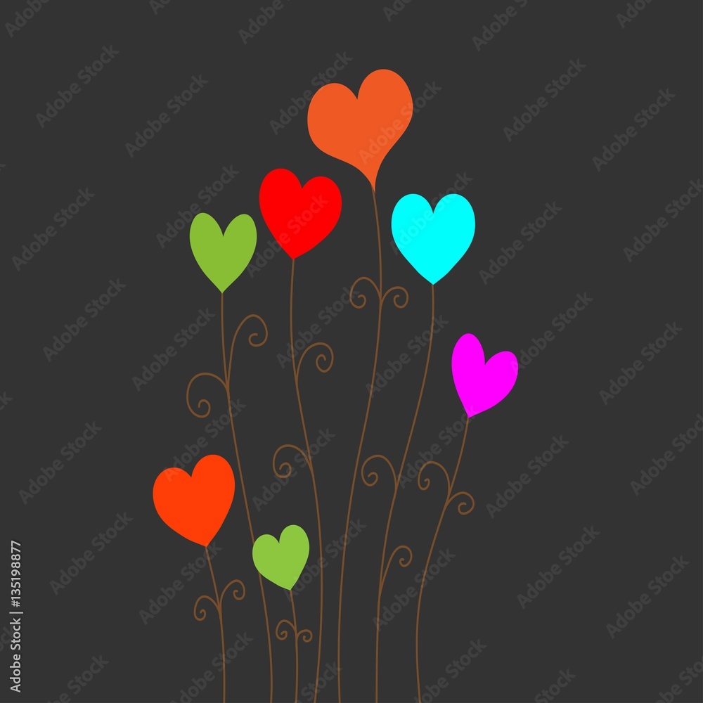 Colored hearts on a dark background
