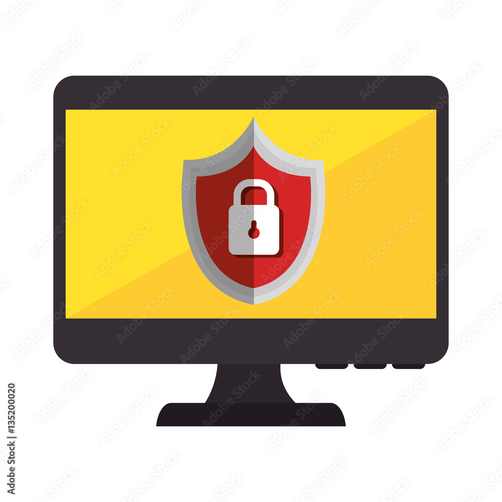 monitor desktop computer with security system vector illustration design monitor desktop computer with security system vector illustration design