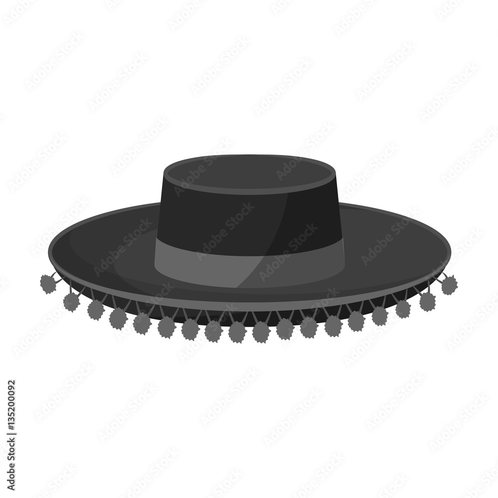 Traditional spanish hat icon in monochrome style isolated on white ...