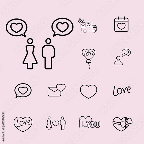 love couple confession sign line icons set