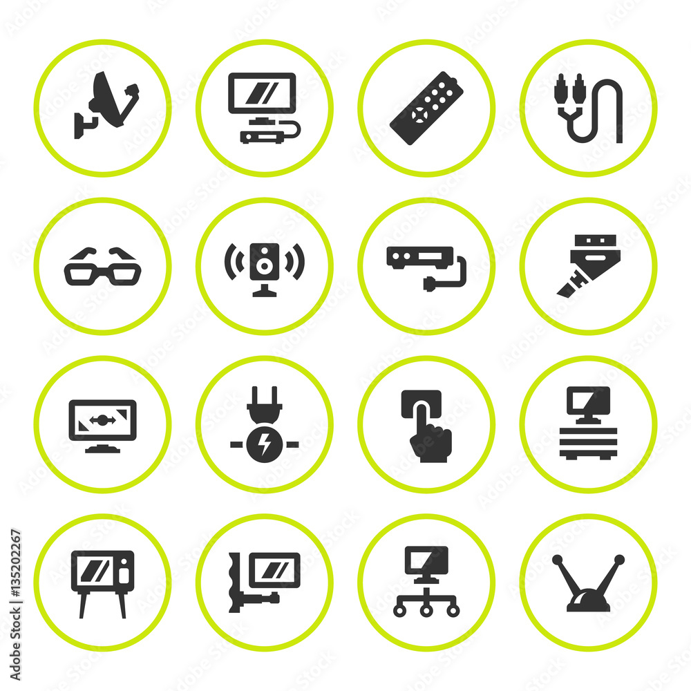 Set round icons of television Set round icons of television