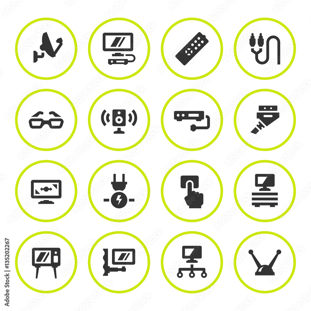 Set round icons of television