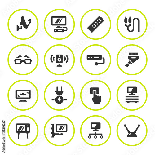 Set round icons of television
