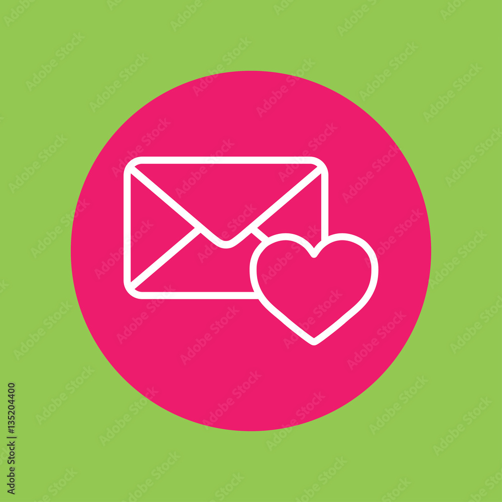 valentine day 14 february card envelope with heart line icon white on pink circle on green valentine day 14 february card envelope with heart line icon white on pink circle on green