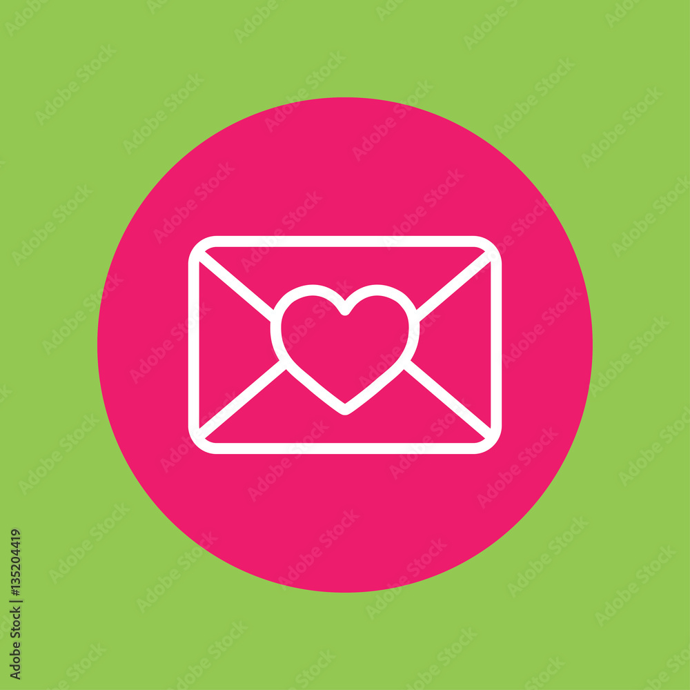 valentine day 14 february card envelope with heart line icon white on pink circle on green valentine day 14 february card envelope with heart line icon white on pink circle on green