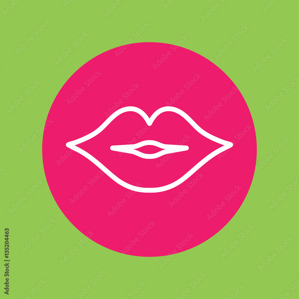 lips kiss mouth sign line icon white on pink circle on green