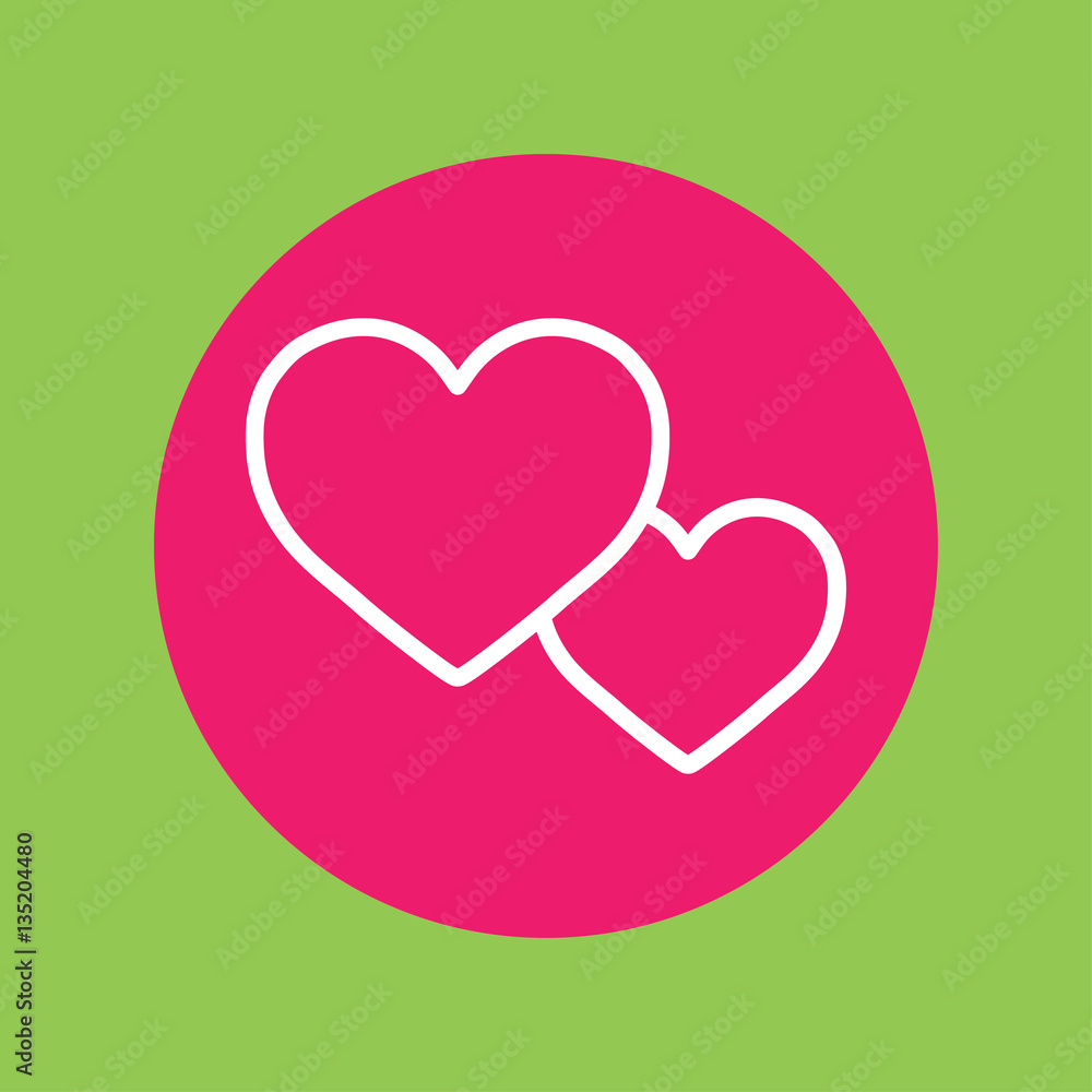 couple hearts love valentine romantic line icon white on pink circle on green