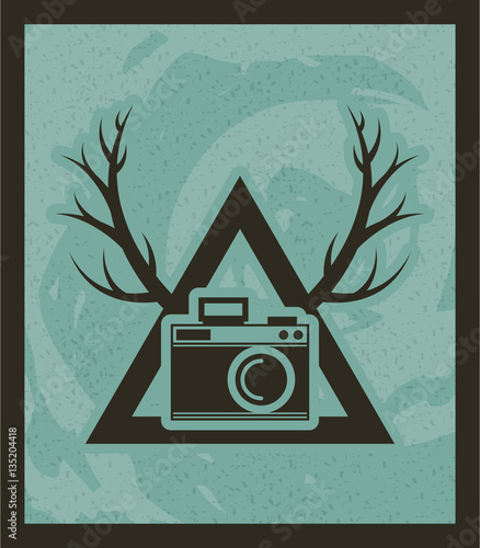 hipster emblem with photographic camera icon. colorful design. vector illustration