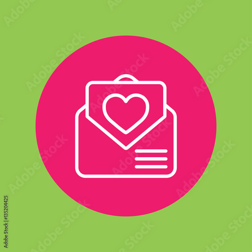 valentine day 14 february card envelope with heart line icon white on pink circle on green