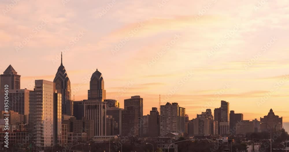 Philadelphia skyline at sunrise - Time Lapse Philadelphia skyline at sunrise - Time Lapse