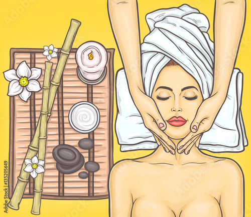 Pop art beautiful woman in the spa salon
