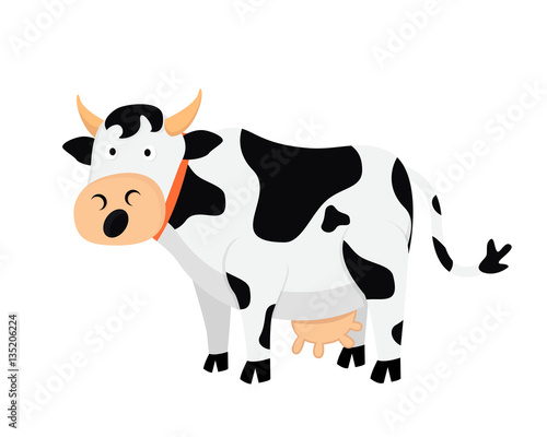 Flat Cute Animal Character Logo - Cow