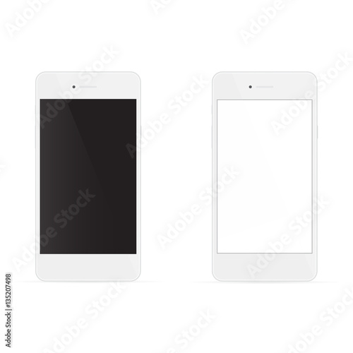 Realistic white phones with white and black screen, isolated on