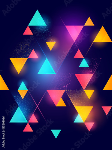 Glowing neon geometric pattern background. Vector illustration.