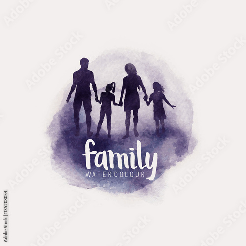 watercolour style family, Parents and children walking together. vector illustration