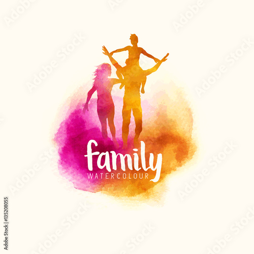 watercolour style family, Parents having fun with their child. vector illustration