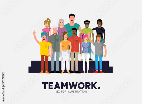A team of diverse and happy casual people. Vector illustration