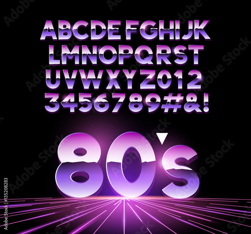 retro Airbushed style 1980's shiny Letters with a futuristic look from the decade. Vector illustration