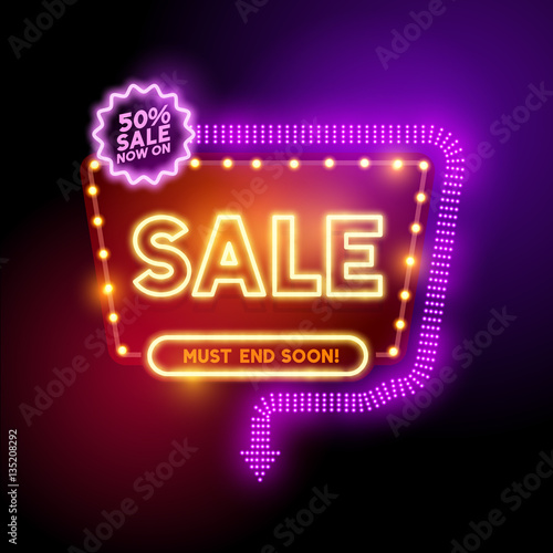 A retro vintage theatre style sign with glowing lights and room for text. Vector illustration