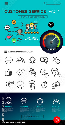 Customer service representatives - Flat feedback service icons with support teams. vector illustration.