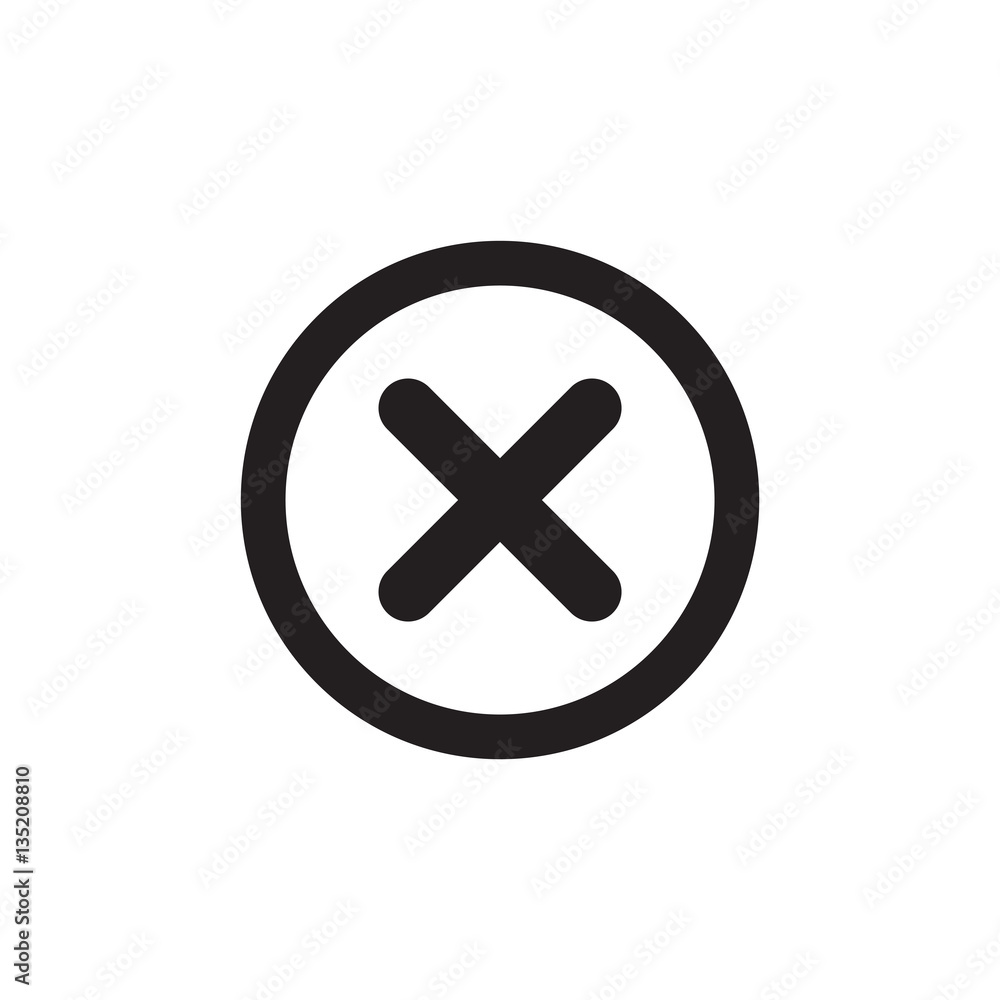 Cross sign black element. Gray X icon isolated on white background. Simple mark graphic design. Round button for vote, decision, web. Symbol of error, check, wrong or stop, failed. Vector illustration Cross sign black element. Gray X icon isolated on white background. Simple mark graphic design. Round button for vote, decision, web. Symbol of error, check, wrong or stop, failed. Vector illustration