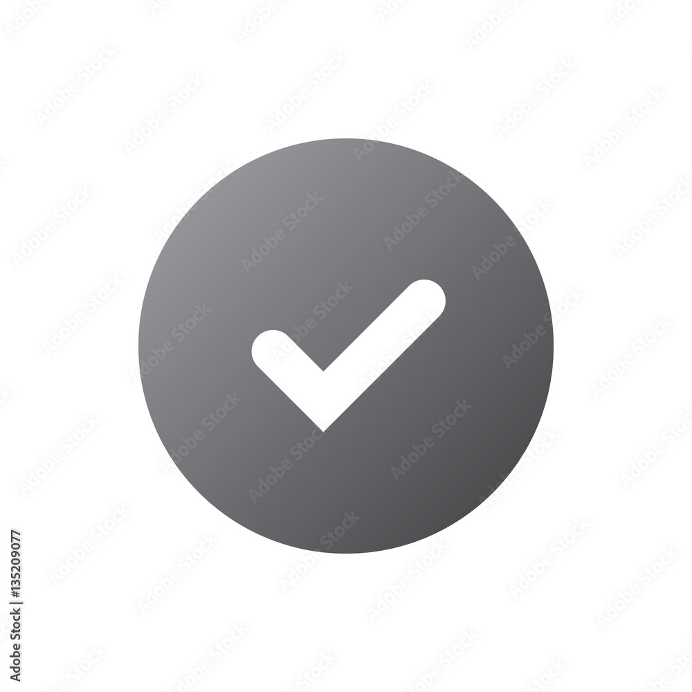 Tick sign gray element. Silver checkmark icon isolated on white background. Simple mark graphic design. Circle OK button for vote, decision, web. Symbol correct, check, approved Vector illustration Tick sign gray element. Silver checkmark icon isolated on white background. Simple mark graphic design. Circle OK button for vote, decision, web. Symbol correct, check, approved Vector illustration