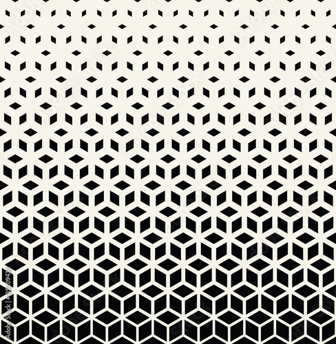 Abstract sacred geometry black and white grid halftone cubes pattern