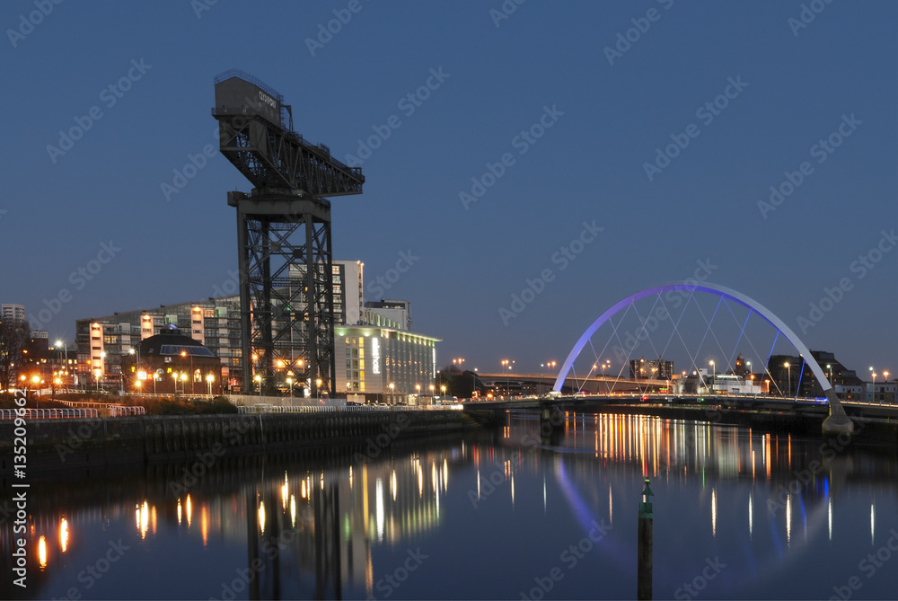 View down the River Clyde in Glasgow, Scotland. 