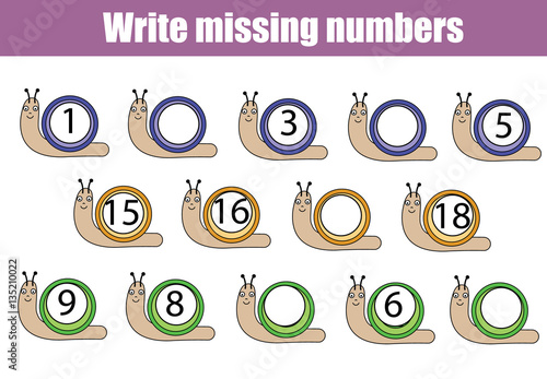 Mathematics educational game for children. Write the missing numbers