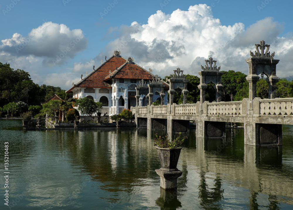 water pallace on the lake and stone bridge water pallace on the lake and stone bridge