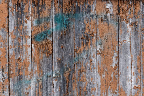 Old painted wood planks texture with flaked paint
