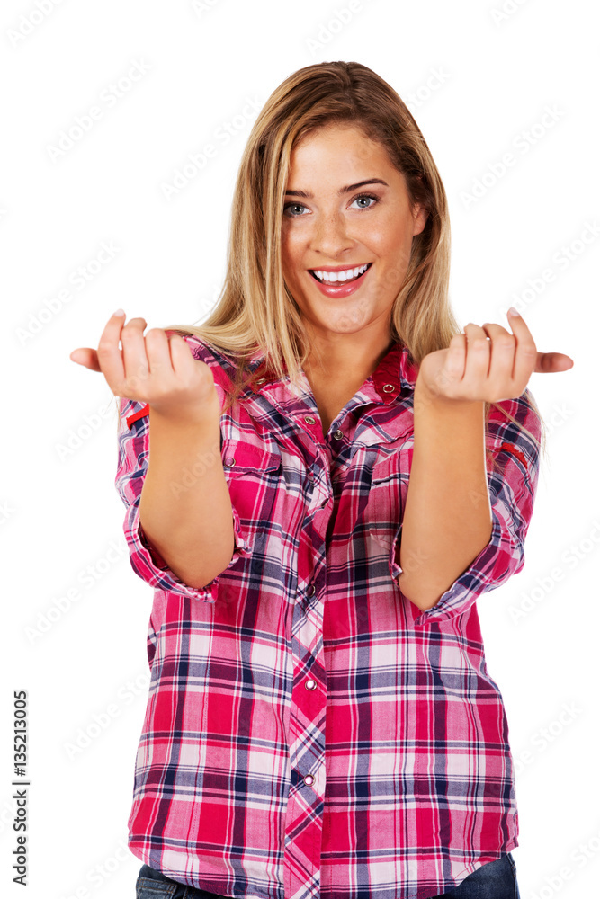 Young woman gesturing: come on Young woman gesturing: come on