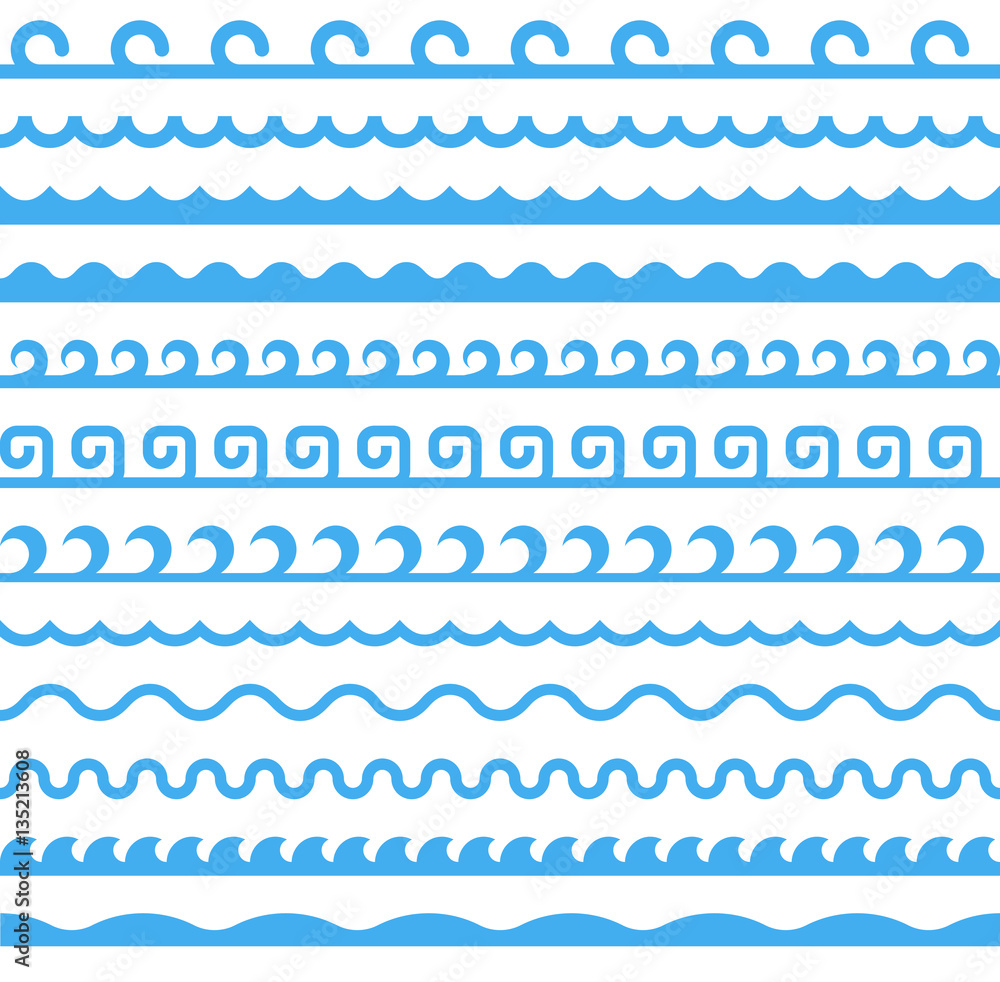 Seamless Blue Marine Horizontal Waves Set Seamless Blue Marine Horizontal Waves Set