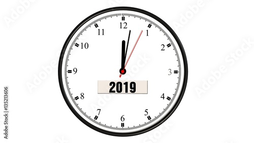clock with the new year 2019 isolated on white