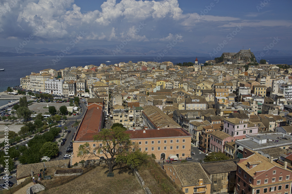 Corfu Town, Kerkyra, Corfu, Greece, view of the old town and the old fortress