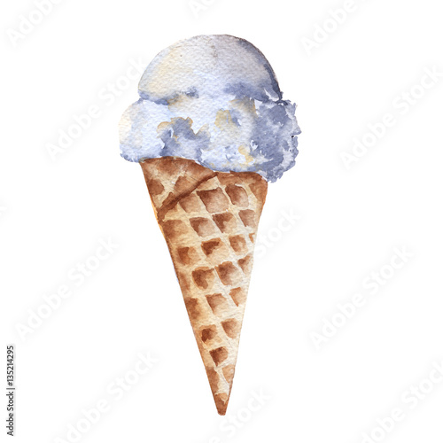 Vanilla ice cream in a cone. Isolated on white background.