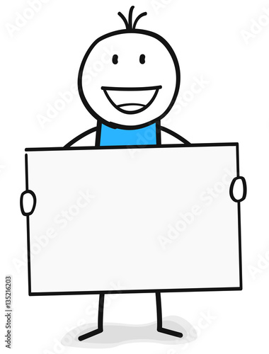 Figur hält leeres Plakat für Werbung