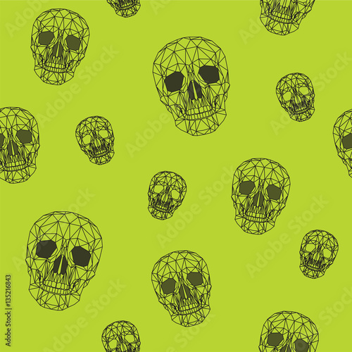 Sfondo continuo di teschi geometrici sullo sfondo verde, texture per decorazione