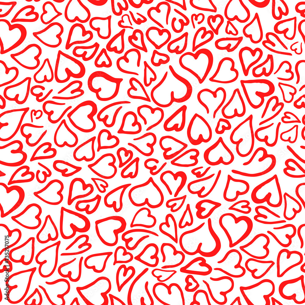 Romantic seamless pattern with elegant red doodle hearts on a white background. Pattern for Valentines Day, Mother's Day. Background for wedding invitation design, gift wrapping paper, textiles Romantic seamless pattern with elegant red doodle hearts on a white background. Pattern for Valentines Day, Mother's Day. Background for wedding invitation design, gift wrapping paper, textiles