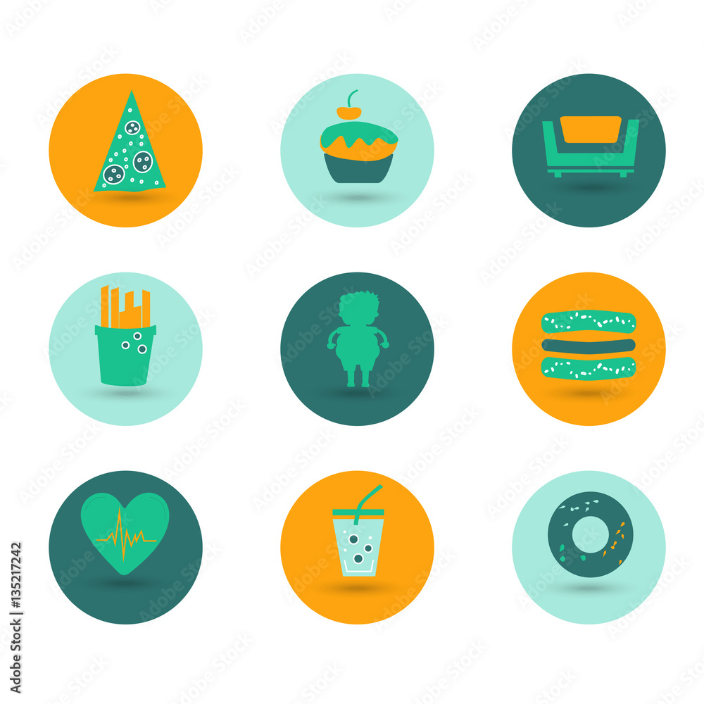 Obesity icons set Obesity icons set