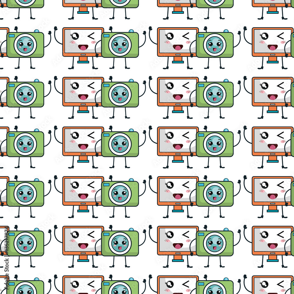 technology devices pattern kawaii characters vector illustration design technology devices pattern kawaii characters vector illustration design