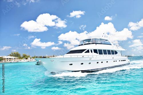 Speed boat front view with colorful sky © JRstock